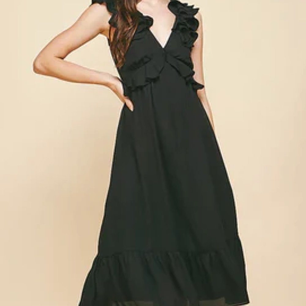 NEW Black Ruffle Midi Dress